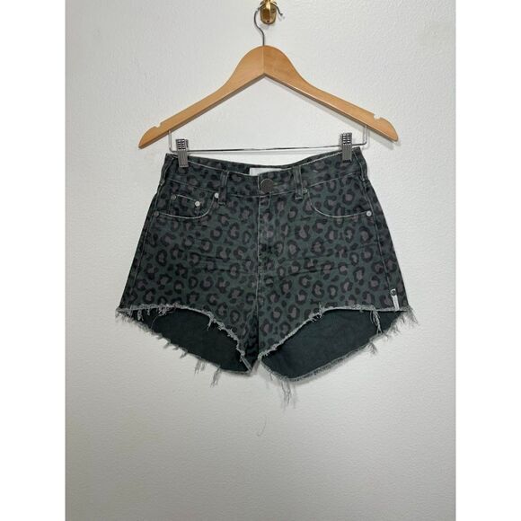 One Teaspoon Free People Green Leopard Night Crawler Trucker Jean Shorts 24P - Picture 3 of 6